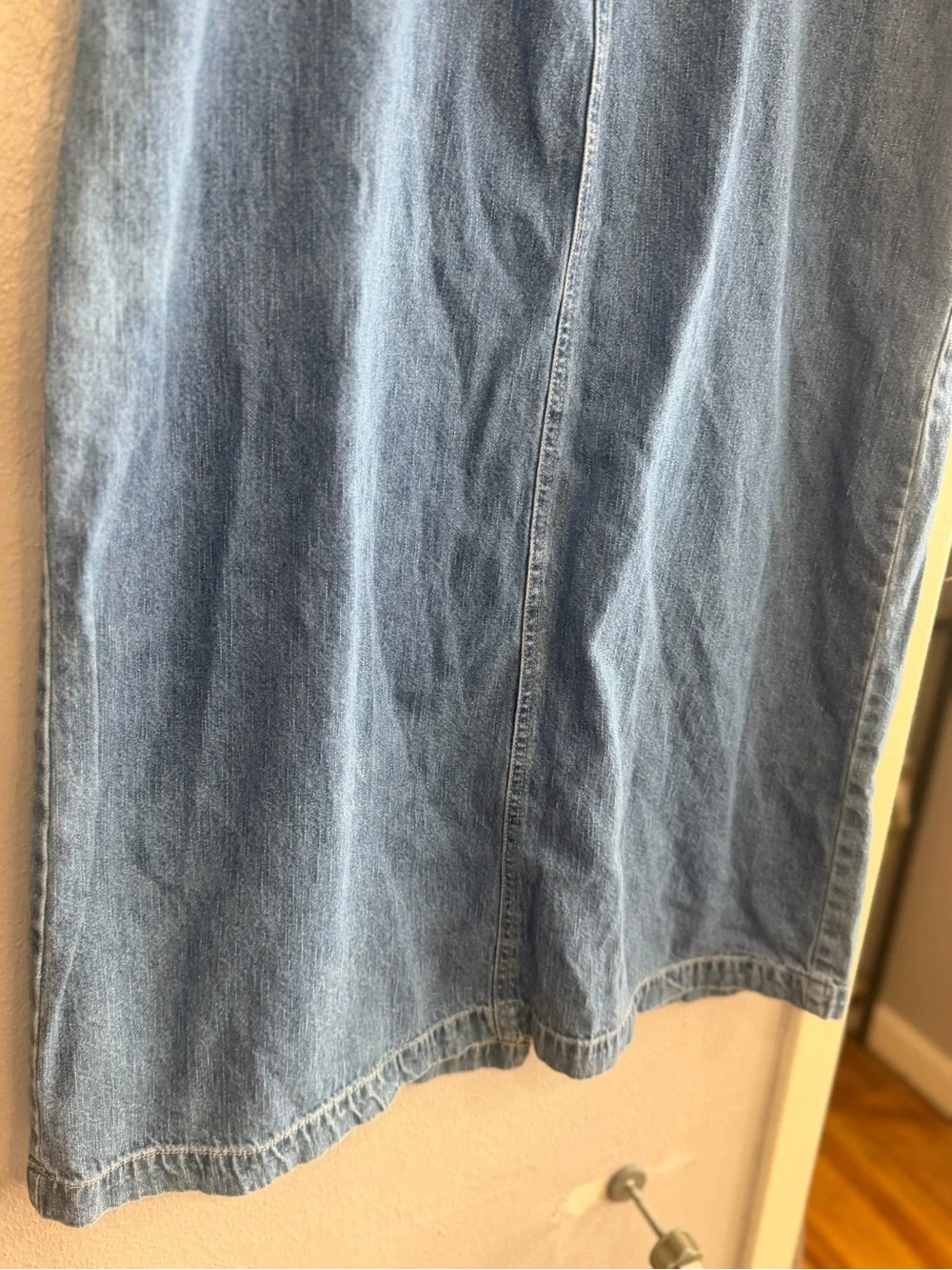 White Stag Blue Denim Maxi Skirt with Embroidered Pockets